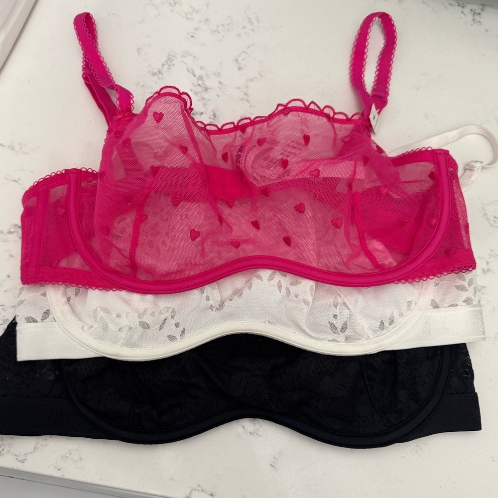 PINK Victoria Secret Lace Bralette Set - Pink, White, Black